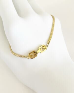GIVENCHY Bracelet Herringbone Chain Vintage Interlocking G Logo Clasp Gold Tone
